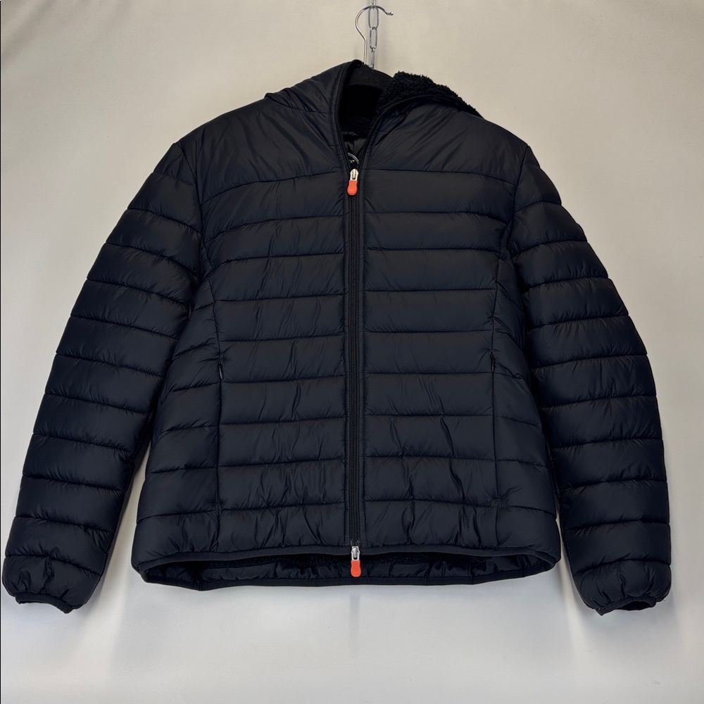 SAVE the DUCK Black Faux-Shearling Lined Puffer Jacket Size Large